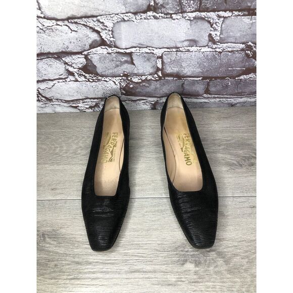 Salvatore Ferragamo Black Leather Designer Block Heels Women’s Sz 7AAA US/37.5EU - Picture 11 of 16